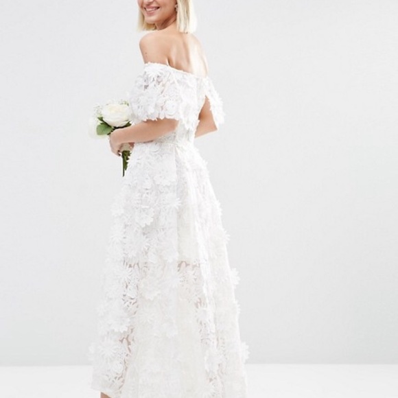ASOS Dresses & Skirts - Asos Formal Bridal 3D Floral Dip White Midi Dress